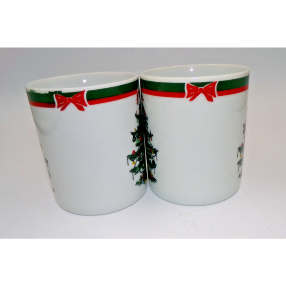 Vintage Topco Ribbons & Tree Christmas Tree Set 2 Coffee Mug Cocoa Mug Treat Mug - Picture 7 of 12